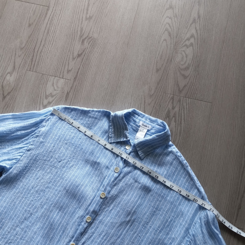 Vitamin A Playa Linen Boyfriend Shirt Summer Stripe EcoLinen M - Picture 9 of 16